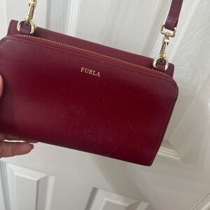 FURLA Riva/shoulder bag/leather/RED/solid color